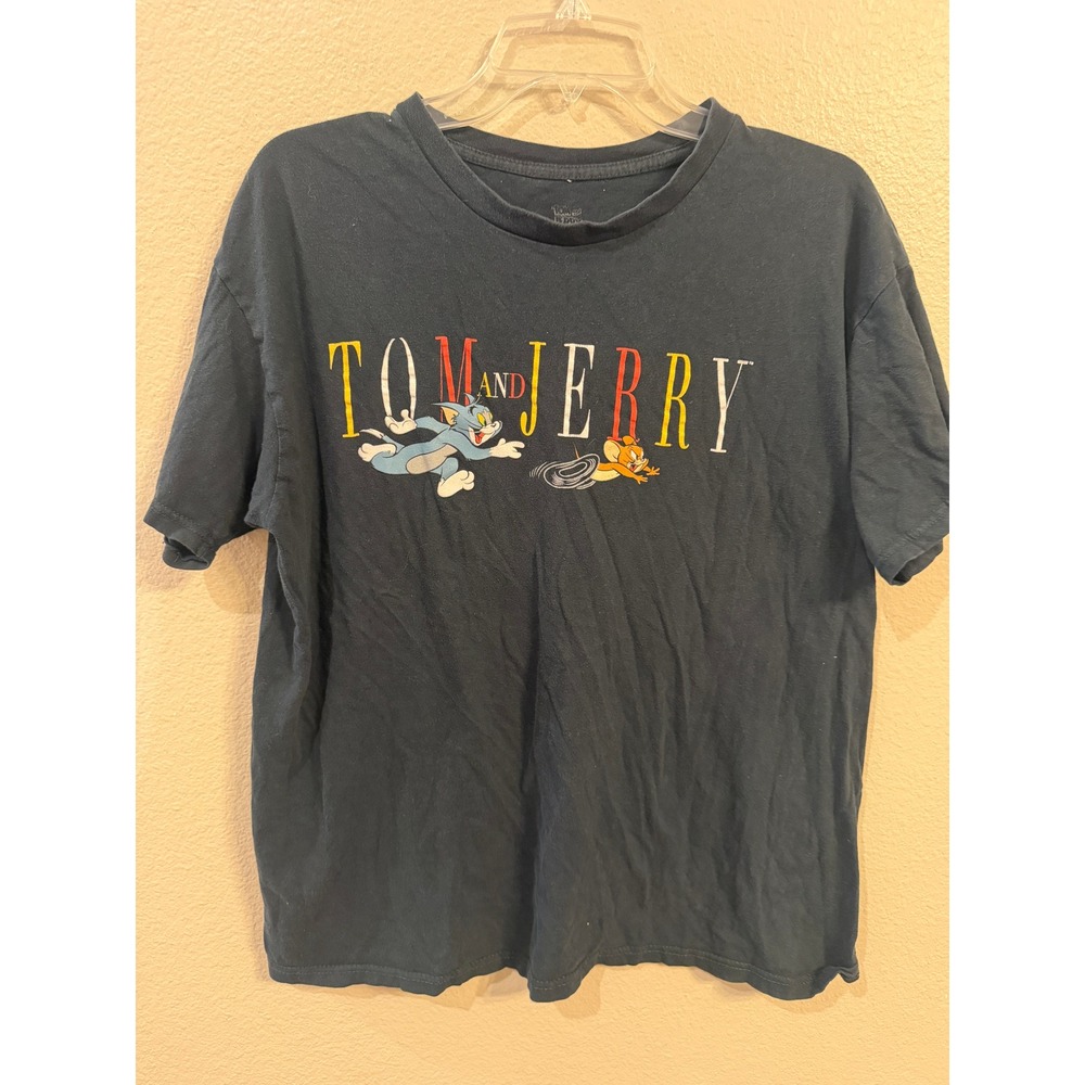 Tom and Jerry Graphic T-Shirt Mens XL Black Short Sleeve Cartoon Crewneck Tee